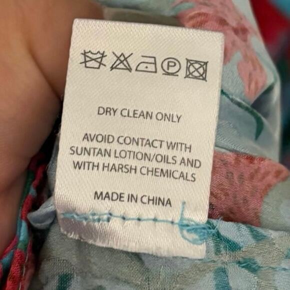 Saloni 100% Silk Blue Pink Lea Floral Print Altrd Maxi Dress Size US 14 UK 18 - Picture 11 of 11